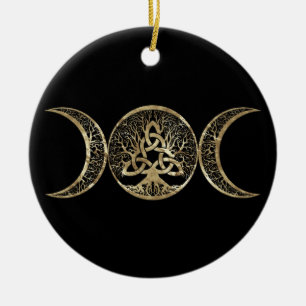 Triple Moon Tree of Life Triquetra Keramik Ornament
