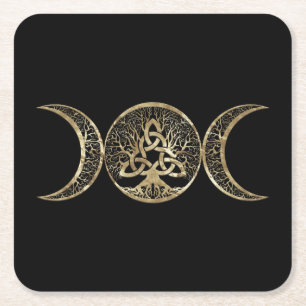 Triple Moon Tree of Life Triquetra Rechteckiger Pappuntersetzer