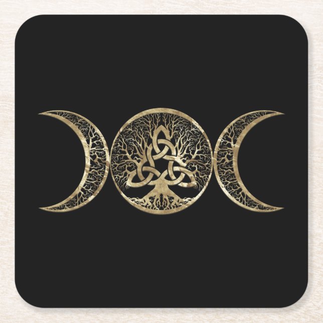 Triple Moon Tree of Life Triquetra Rechteckiger Pappuntersetzer (Vorderseite)