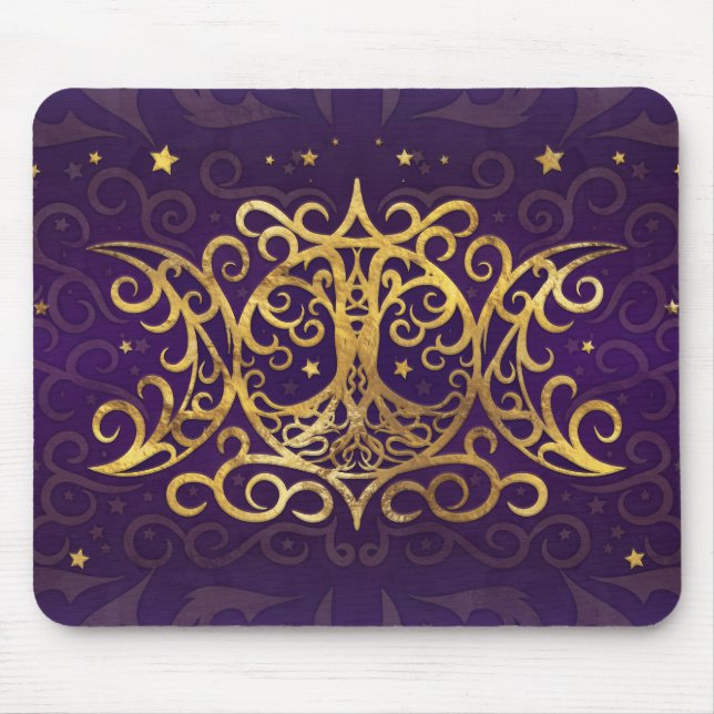 Triple Moon - Triple Goddess Gold und Lila Mousepad (Vorne)