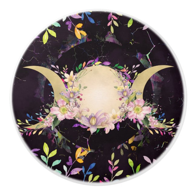 Triple Moon - Triple Goddess - Wasserfarbe Keramikknauf (Vorderseite)