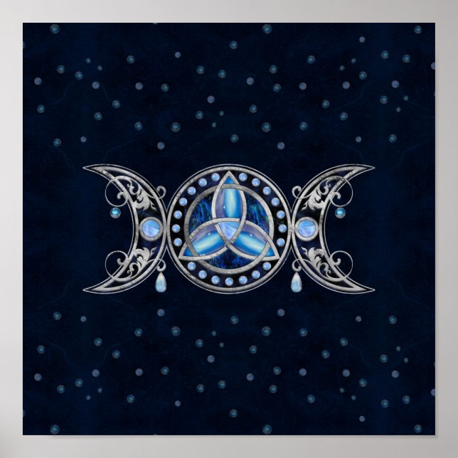 Triple Moon Triquetra Ornament mit Moonstone Poster (Vorne)