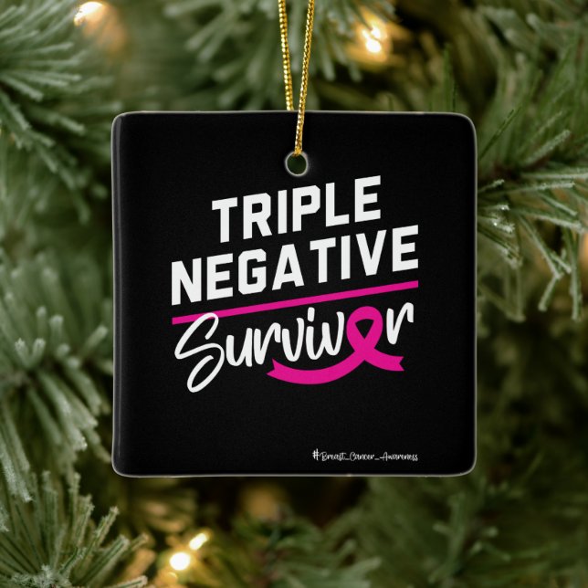 Triple Negative Survivor Brustkrebs Bewusstsein Keramikornament (Baum)