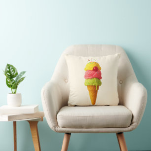 Triple Scoop Delight - Ice Cream Throw Kissen