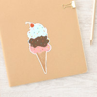 Triple Scoop Ice Cream Cone Cherry Illustration