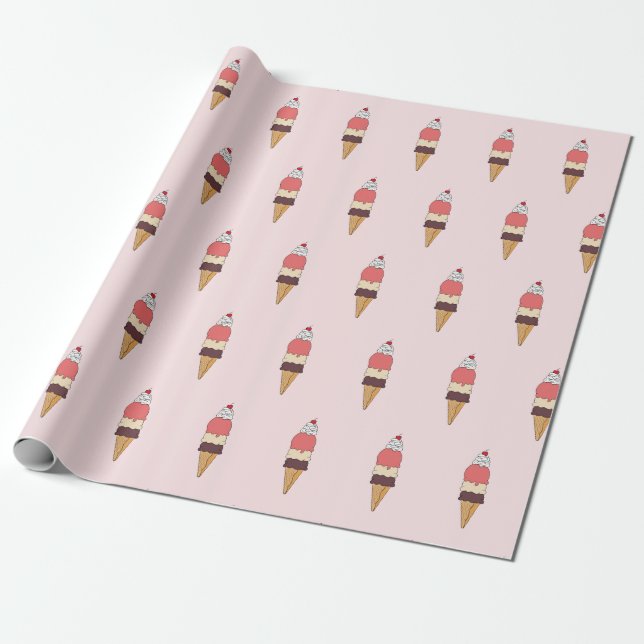 Triple Scoop Ice Creme Cone Geschenkpapier (Ungerollt)
