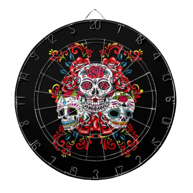 Triple Skull Red Floral Sugar Skulls Dartscheibe (vorne)