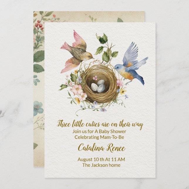 Triple the Joy: A Celebration for our Triplets! Einladung (Vorne/Hinten)