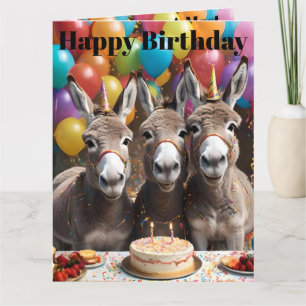 Triple the Joy: Donkey Triplets' Geburtstagsbash Karte