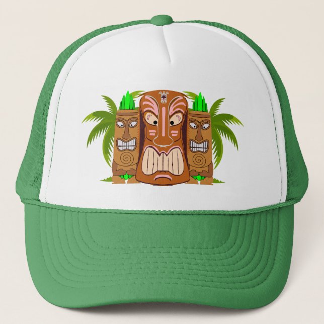 Triple Tiki Palm Tree Trucker Hat Truckerkappe (Vorderseite)