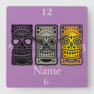 Triple Tiki Skulpturen Thunder_Cove Quadratische Wanduhr