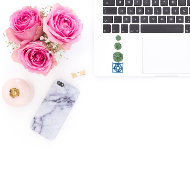 Triple Topiary Tree Chinoiserie Vinyl Sticker (chinoiserie topiary tree sticker)