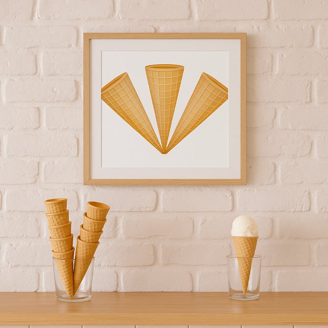 Triple Waffle Ice Cream Cone Summer Dessert Poster (Von Creator hochgeladen)