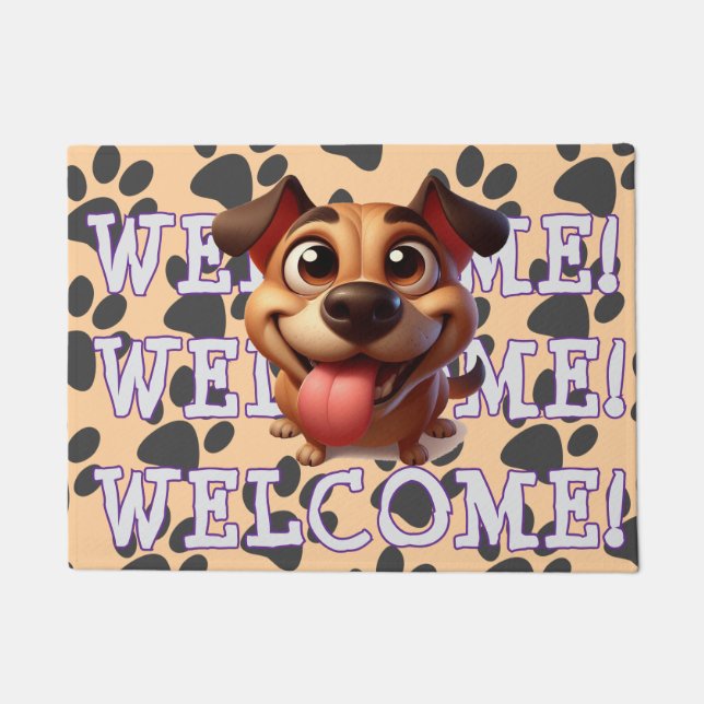 Triple Welcome Eager Hund Pawprint Funny Fußmatte (Vorderseite)