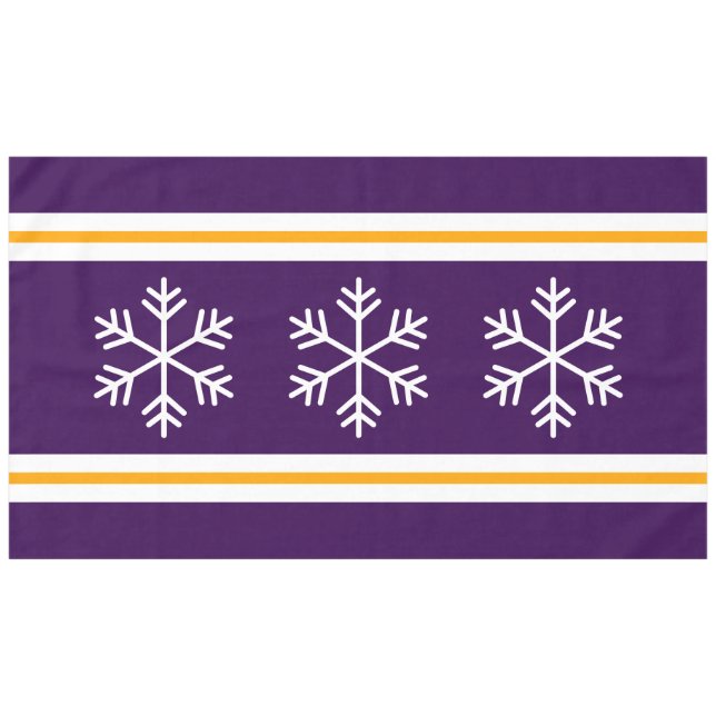 Triple White Nordic Snowflakes Tief Lila Streifen Tischdecke (Vorderseite (Horizontal))