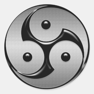 Triple Yin Yang - Metal & Glossy Black Runder Aufkleber