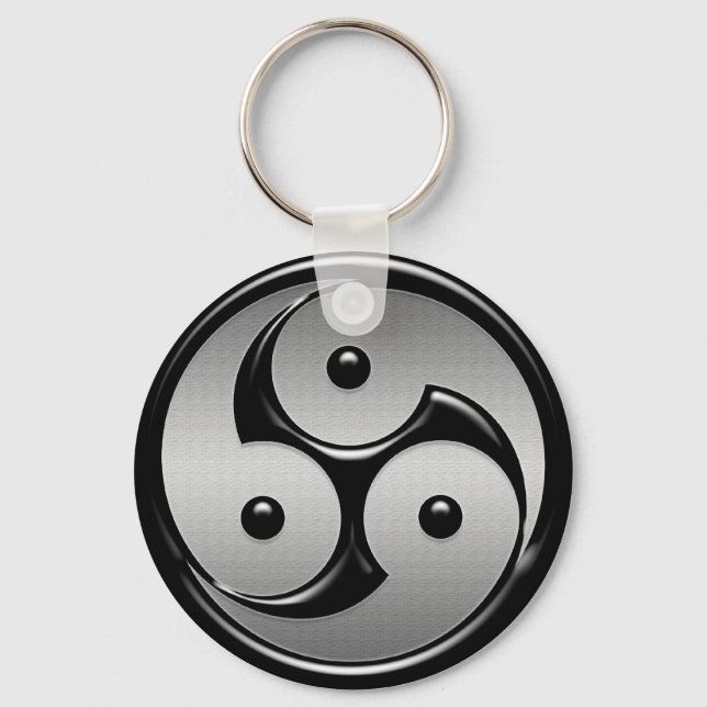 Triple Yin Yang - Metal & Glossy Black Schlüsselanhänger (Vorderseite)