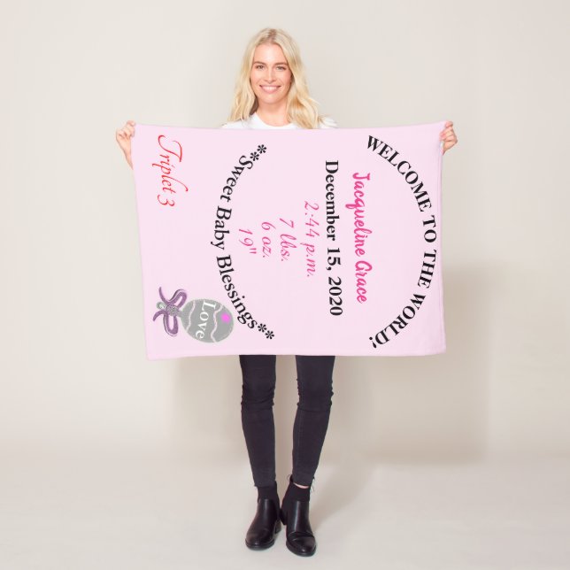 Triplet Baby Girl Pink Rattle Fleece Blanket (Beispiel)