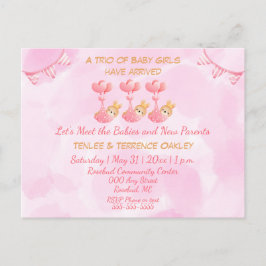 Triplet Baby Girls Pink Shower Invitation Postcard Postkarte