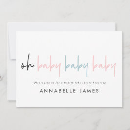 Triplet Babydusche Rosa moderne Typografie Einladung