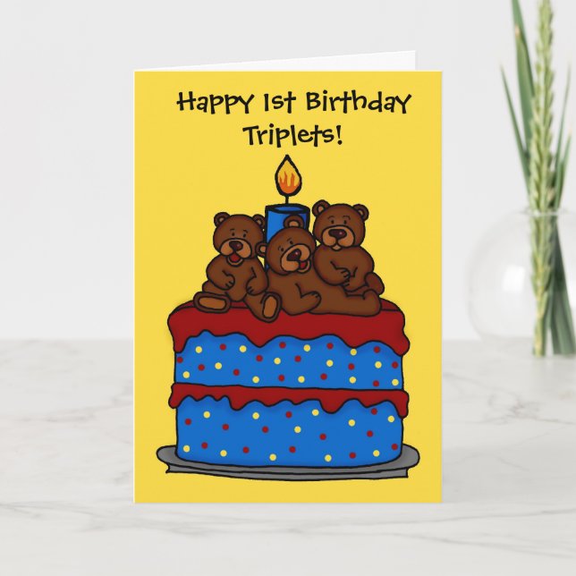 Triplet-Bären am 1. Geburtstag Karte (Vorderseite)