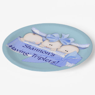 Triplet Blue Boy Baby Dusche Party Paper Teller