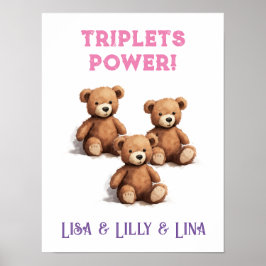 Triplet Girls Kinderzimmer, Vintag Teddy Bären, Poster