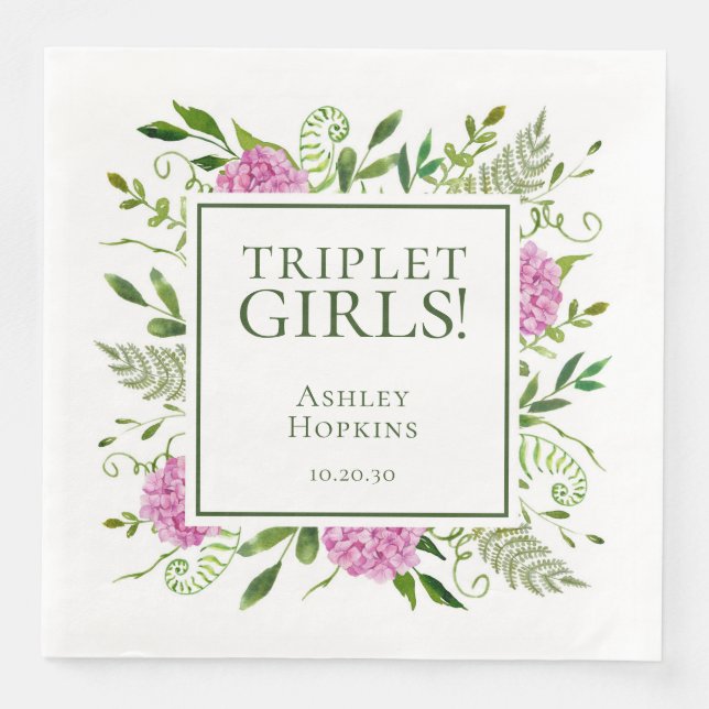 Triplet Girls Pink Hydrangeas Girl Baby Dusche Serviette (Vorderseite)