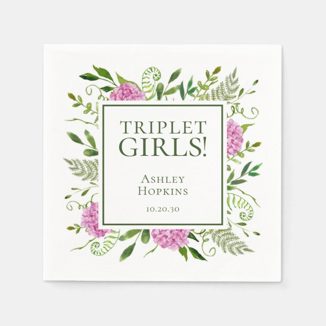 Triplet Girls Pink Hydrangeas Girl Baby Dusche Serviette (Vorderseite)