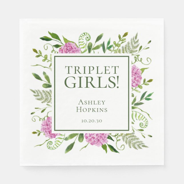 Triplet Girls Pink Hydrangeas Girl Baby Dusche Serviette (Vorderseite)