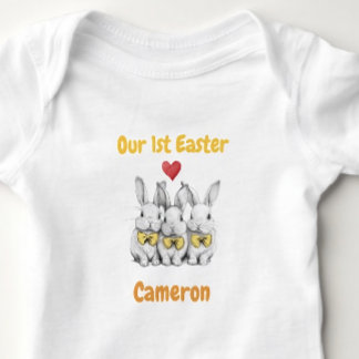 Triplets 1st Easter Outfit, Bunnies, Personalized Baby Strampler