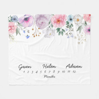 Triplets 50x60 Month Milestone Blume Blanket Fleecedecke