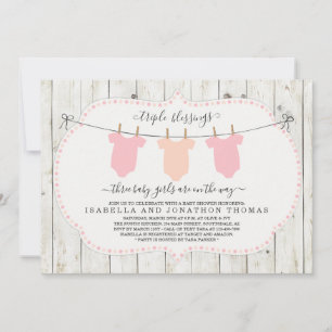 Triplets Baby Shower Einladung - 3 Mädchen