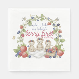 Triplets Berry First Birthday Party Serviette