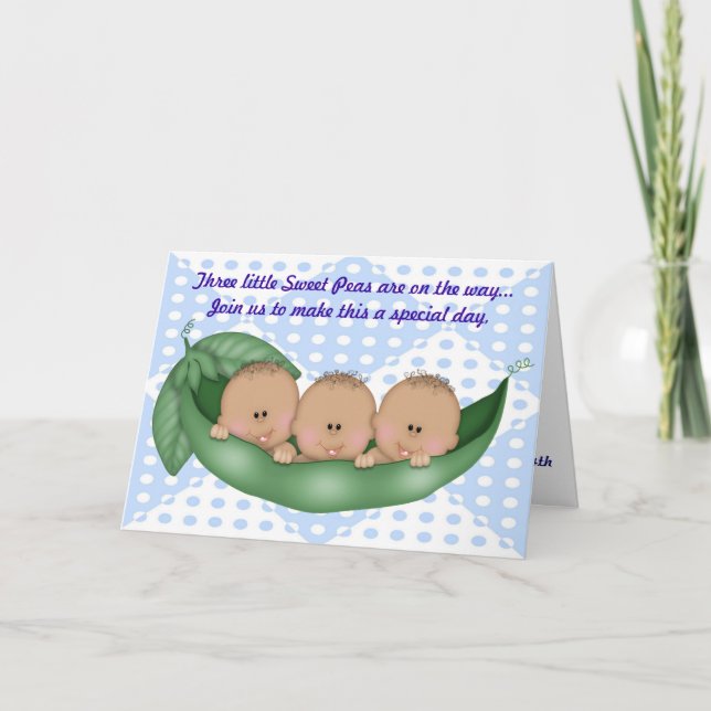Triplets Boy Baby Shower Pea in a Pod Einladung (Vorderseite)