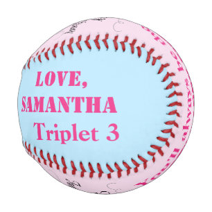 Triplets des Vaters am Tag Rosa Blauer Foto Baseba Baseball