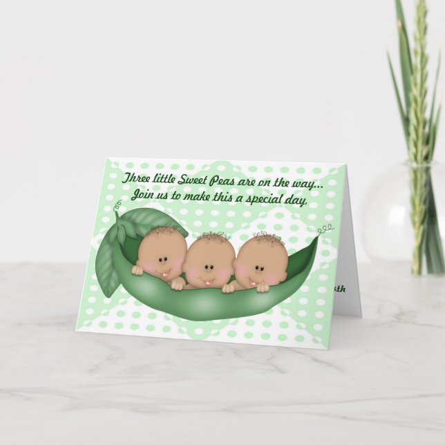 Triplets Green Baby Shower Pea in einem Pod Einlad Einladung (Vorderseite)