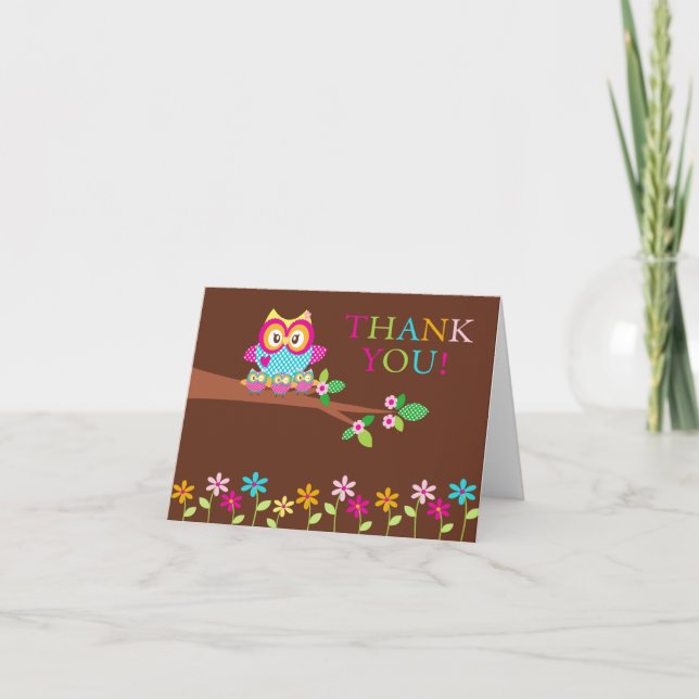 Triplets Owl Vielen Dank Note Card Dankeskarte (Vorderseite)