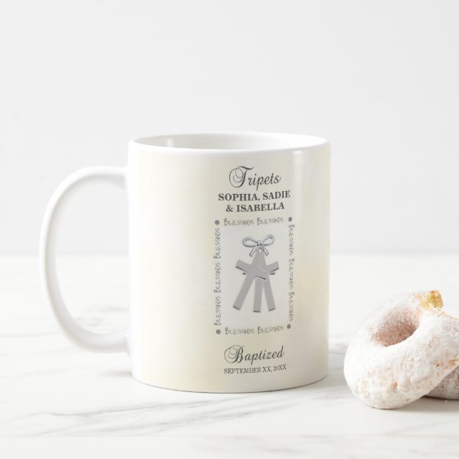 Triplets Taufe auf Gelben 3 Kreuze Personalisiert Kaffeetasse (Mit Donut)