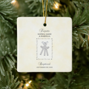 Triplets Taufe auf Gelben 3 Kreuze Personalisiert Keramikornament