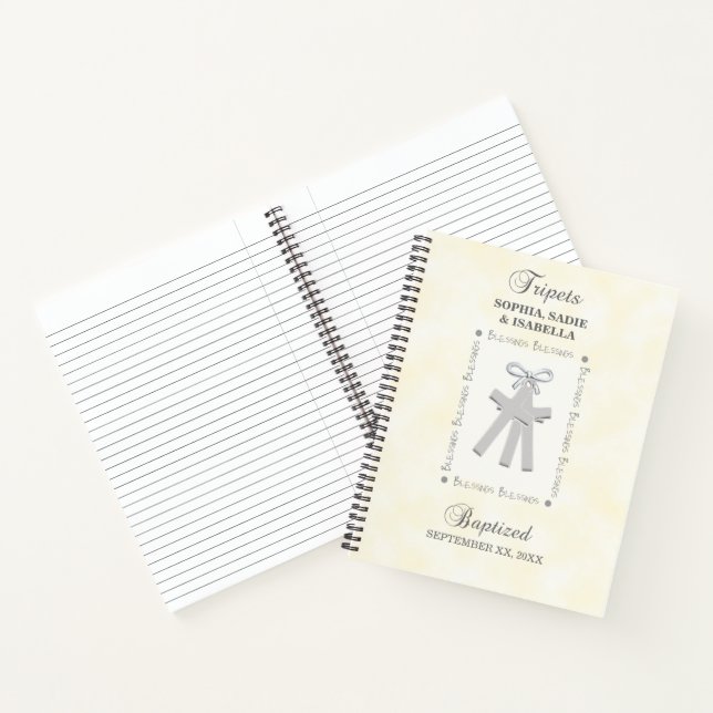 Triplets Taufe auf Gelben 3 Kreuze Personalisiert Notizbuch (Innenseite)