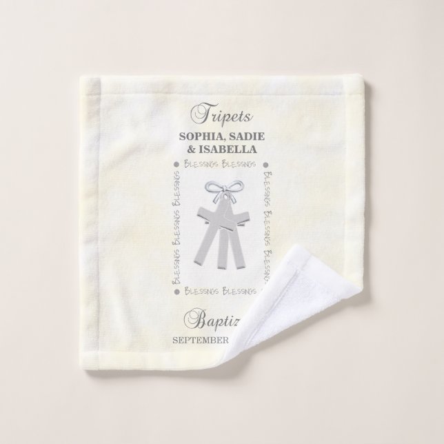 Triplets Taufe auf Gelben 3 Kreuze Personalisiert Waschlappen (Waschlappen)