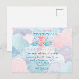 Triplets Two Boys and A Girl Shower Invite Postkarte