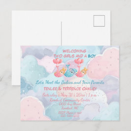 Triplets Two Girls and A Boy Shower Invite Postkarte