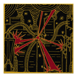 Tripod Attacks Art Deco Poster