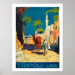 Tripoli, Libyen, Badoun mit Kamel, Vintage, Reise Poster