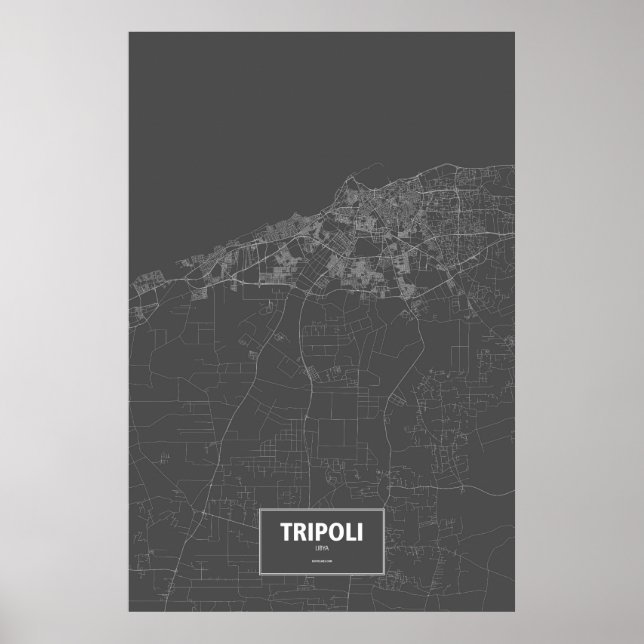 Tripoli, Libyen (weiß auf Schwarzem) Poster (Vorne)