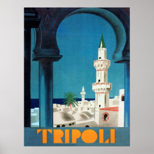 Tripolis, Libyen, Blick auf Moschee, Vintage-Reise Poster