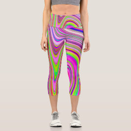 Trippelgelb und rosa Abstrakte Groovy Retro Art Capri Leggings