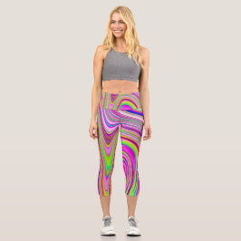 Trippelgelb und rosa Abstrakte Groovy Retro Art Capri Leggings